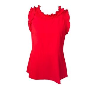Ann Taylor Colorful Red Women's Ruffled Sleeveless Romantic Feminine Top Sz 8